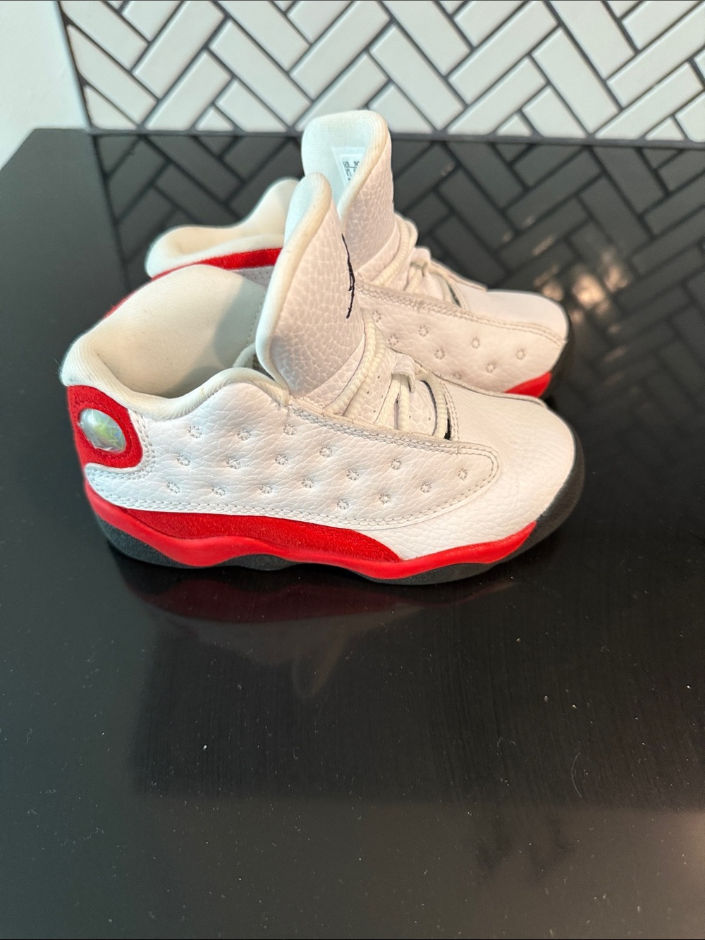 Jordan Kids White and Red Retro 13 Chicago Basketball Sneakers